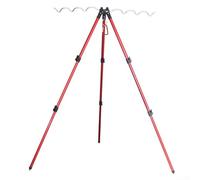 Qualoramall Soporte telescópico de aluminio para caña de pescar, soporte de trípode ajustable y plegable para hasta 7 cañas con gancho de patas de pincho, extensible a 62 cm o 120 cm para pesca en