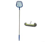 Qualoramall TidyMister - Kit de limpieza de piscinas y estanques con poste telescópico de 5.7 pies, cepillo redondo de 12.5 pulgadas y red de malla fina para piscinas sobre el suelo y en el suelo
