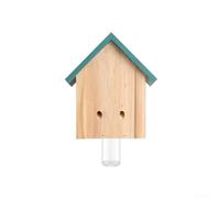 Qualoramall Trampa colgante para abejas de madera de carpintero, estilo granero, para jardín al aire libre, resistente a la intemperie, casa de madera de pino con atrayente natural, verde, amarillo y