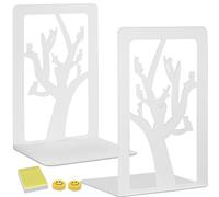 Qualsen 1 Pare Sujeta Libros， Estantería de Metal-Bookends Blancos，Sujetalibros con Gato en el Arbol，Sujetalibros Decorativos Libros Estanteria el Hogar, la Oficina, la Biblioteca, Escuela