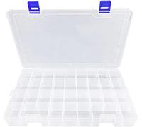 Qualsen Ajustable Caja de Almacenamiento de plástico Joyería Organizador Contenedor de Herramientas (34 Compartimientos, Transparente)