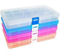 Qualsen Ajustable Caja de Almacenamiento de Plástico Joyería Organizador Contenedor de Herramientas (15 Compartimientos x 4, 4 Colores)