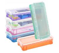 Qualsen Caja de lápices de 6 colores, estuche de plástico apilable con tapa a presión, organizador transparente para almacenamiento de manualidades, suministros de arte, suministros de papelería de