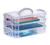 Qualsen Estuche Escolar con Asa, Set de 3 Estuches Apilables, Organizador Transparente, Lapiceros para Escritorio de Gran Capacidad, Portalápices Escritorio, Oficina y Hogar