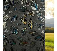 Qualsen Vinilo Opaco para Ventanas 3D Negro Patrones de Hojas 44.3x200cm, Vinilos para Cristales Efecto Arcoiris Decorativo Electrostaticos Oscurecer Lámina Privacidad Ventana para Hogar, Dormitorio