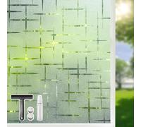 Qualsen Vinilos para Cristales 60x200cm, Patrón de Cruz Vinilo No Adhesivo Cristal Decorativos Esmerilado Translucido Estático Anti UV Laminas Vinilo Ventana Privacidad para Hogar, Cocina, Oficina