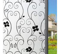 Qualsen Vinilos para Cristales Decorativos, Vinilo No Adhesivo Cristal Diseño de Flores Esmeriladas, Estática Vinilo Ventana Privacidad para Cocina Oficina Anti UV 90 x 200 cm, Flor Negra