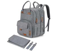 Qualyphant Mochila grande para pañales para dos niños gemelos, bolsa de bebé expandible (26-36 L), compartimentos dobles grandes, incluye cambiador y correas para cochecito, unisex, gris