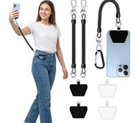 quancifang 2 Cordón para Móvil Antirobo con 4 Parches + Gancho Escalada, Correa/Cuerda para Móvil Compatible iPhone Samsung Pixel, Ideal para Ski y Senderismo