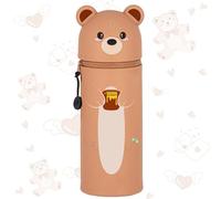 QUANMAITONG Kawaii Estuche Estuche de Oso 2 en 1 Estuche de Silicona para escolarización, regalo para niñas, animales de pie, estuche para escuela, hogar, oficina, suministros, marrón, Oso Kawaii
