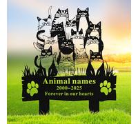 Quanqiuyi Placa conmemorativa de gato, marcadores de tumba de metal para múltiples gatos, lápida personalizada para mascotas, estacas de jardín para decoración de patio al aire libre, homenaje a