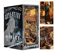 Quanquer Book Nook Kit_ con luz LED Cubierta Antipolvo en Miniatura, casa de muñecas en Miniatura, estantería de Madera 3D, Puzzle de Madera Detective Office Booknook(Detective Office)