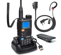Quansheng UV5R Plus VHF UHF portátil Walkie Talkie FM NOAA Radio bidireccional para Estudio/al Aire Libre/Coche (con Auriculares Rojos en Forma de G)