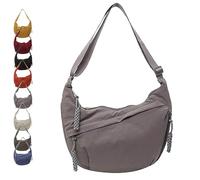 Quantifyn Crossbody Bag, Quantifyn Women Fashion Plain Color Nylon Crossbody Hobo Bag, Divider inside, Adjustable Strap (Gray)