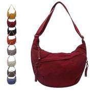 Quantifyn Crossbody Bag, Quantifyn Women Fashion Plain Color Nylon Crossbody Hobo Bag, Divider inside, Adjustable Strap (Red)