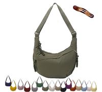 Quantifyn Crossbody Bag, Quantifyn Women's Fashion Plain Color Nylon Crossbody Hobo Bag, Adjustable Strap (Dark Green)