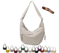 Quantifyn Crossbody Bag, Quantifyn Women's Fashion Plain Color Nylon Crossbody Hobo Bag, Adjustable Strap (White)