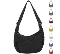 Quantifyn Crossbody Bag, Quantifyn Women'S Fashion Plain Color Nylon Crossbody Hobo Bag,Divider Inside,for Commute (Black)