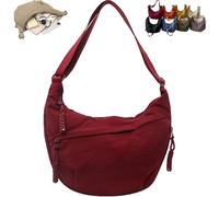 Quantifyn Crossbody Bag, Women's Fashion Plain Color Nylon Crossbody Bag, Adjustable Strap, 3Braided Zipper Pockets (Red)