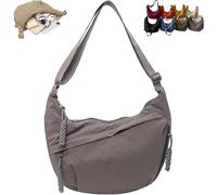 Quantifyn Crossbody Bag, Women's Fashion Plain Color Nylon Crossbody Bag, Adjustable Strap, 3Braided Zipper Pockets (Grey)