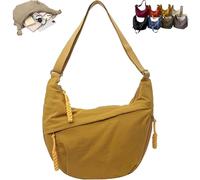 Quantifyn Crossbody Bag, Women's Fashion Plain Color Nylon Crossbody Bag, Adjustable Strap, 3Braided Zipper Pockets (Yellow)