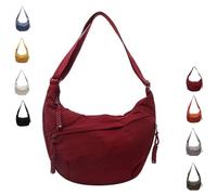 Quantifyn Crossbody Bag, Women's Fashion Plain Color Nylon Crossbody Hobo Bag, Lightweight Crescent Cross-body Bags (Red)