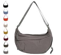 Quantifyn Crossbody Bag, Women's Fashion Plain Color Nylon Shoulder Crescent Bags, Lightweight Adjustable Crossbody Hobo Bags (Grey)