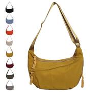Quantifyn Crossbody Bag, Women's Fashion Plain Color Nylon Shoulder Crescent Bags, Lightweight Adjustable Crossbody Hobo Bags (Yellow)