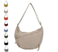Quantifyn Crossbody Bag, Women's Plain Color Nylon Hobo Bag, Adjustable Strap, 3 Braided Zipper Pockets Divider inside (White)