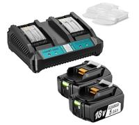 Quantrex 2pcs 18V 5.0Ah Ersatzakku + DC18RD Ladegerät für Makita 14.4V-18V BL1830 BL1850 BL1860 BL1840 BL1830B etc Werkzeugakku und DC18RC DC18RD DC18SF DC18RA DC18RF Ladegerät
