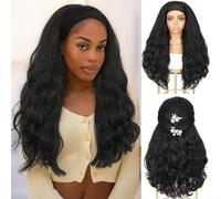 Quantum Love Yaki - Pelucas rizadas con diadema para mujeres negras, diadema negra lacia, extremos rizados, 26 pulgadas, sintética, sin pegamento, media peluca con diademas adjuntas
