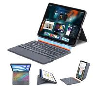 QUARK Funda para iPad Pro de 11 pulgadas (M4, 2024) con teclado desmontable, retroiluminación de 7 colores, teclado inalámbrico ultraligero con soporte, modo multiusos (gris)