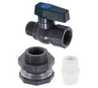 QUARKZMAN 1 Juego Lluvia Barril Grifo Kit, Plástico Lluvia Barril Espita con 3/4" GHT Mamparo Accesorio, Blanco Jardín Manguera Adaptador para Agua Tanque Acuario, Gris