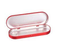 QUARKZMAN 1 Pc Caja De Metal Ovalada Con Tapa Bisagra, 6.9x2.4x0.7 Pulgadas, Contenedor Vacío Mini Portátil Para Caramelos, Alfileres, Manualidades, Rojo