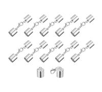 QUARKZMAN 10 Juegos 10 mm Terminales de Cordón de Cuero con Cierres de Garra de Langosta Terminadores de Barril para Hacer Pulseras de Cuero Tono Plateado