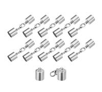 QUARKZMAN 10 Juegos 10 mm Terminales de Cordón de Cuero con Cierres de Garra de Langosta Terminadores de Barril para Hacer Pulseras de Cuero Tono Rodio