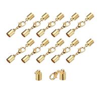 QUARKZMAN 10 Juegos 6 mm Terminales de Cordón de Cuero con Cierres de Garra de Langosta Terminadores de Barril para Hacer Pulseras de Cuero Dorado Claro