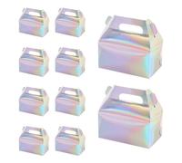 QUARKZMAN 10 Paquetes De Cajas De Regalo Brillantes Plateadas Para Fiestas, Cajas De Dulces Y Golosinas Con Asa Para Pasteles Galletas Cumpleaños Bodas Eventos, 5"x3"x3"