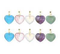 QUARKZMAN 10 Pcs Dijes De Corazón De Piedra. Colgantes De Cuarzo Cristal En Forma De Corazón Para Hacer Bisutería DIY Collares Pulseras. Morado/Verde/Rojo Claro/AB Blanco/Azul Cielo