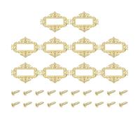 QUARKZMAN 10 Pcs Porta Etichette In Metallo 5.5x4.3cm Cornice Vintage Per Etichette Con Motivo Floreale E Pizzo Con Per Scatole Archivio Cassetti Armadi Librerie Colore Oro