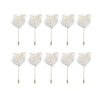 QUARKZMAN 10 Pcs Ramilletes de Novio Alfileres de Ramillete de Rosa 2"x3.5" para Hombres Ceremonia de Boda Aniversario Cena Formal Fiesta Decoración Traje Blanco Lechoso