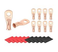 QUARKZMAN 10 Pcs Terminales De Cable De Batería 8 AWG 1/4 Pulgada Terminales Tubulares De Ojo Con Extremo Cerrado Conectores De Crimp De Cobre Desnudo Con Tubo Termorretráctil, Dorado