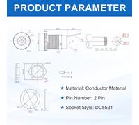 QUARKZMAN 10 Piezas Conector Hembra De Panel Montado DC5521 12V 1A 5.5x2.1mm 2 Pines para Dispositivos Electrónicos con Tuerca Y Arandela De Metal Plateado 12.5x12.5x26.5mm