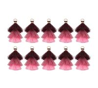 QUARKZMAN 10 Piezas de Borlas en Tres Capas de 1.6" Mini Borla Llavero Encanto de Bolso Bohemio Llaveros Hechos a Mano para Proyectos DIY, Decoración (Rojo Oscuro/Rosa/Lila)