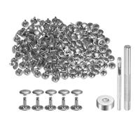 QUARKZMAN 100 Juego Cuero Remache 10 x 10mm Remaches de Doble Tapa de Metal Broches de Presión con 3 Herramientas de Instalación para Cuero Manualidades Reparación Tono Plateado