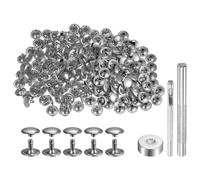QUARKZMAN 100 Juego Cuero Remache 10 x 12mm de Metal con Doble Tapa Broches de Presión Remaches de Sujeción con 3 Herramientas de Instalación para Cuero Manualidades Tono Plateado