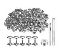 QUARKZMAN 100 Juego Cuero Remache 12 x 12mm de Metal con Doble Tapa Broches de Presión Remaches de Sujetador con 3 Herramientas de Instalación para Cuero Manualidad Tono Plateado