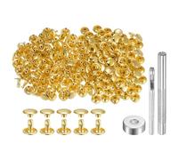 QUARKZMAN 100 Juegos Cuero Remaches 8 x 9mm de Metal con Doble Tapa Broches de Presión y Herramientas de Instalación para Manualidades En Cuero Reparación y Decoración Tono Dorado