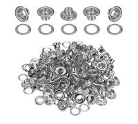 QUARKZMAN 100 Juegos Ojales 5mm 1/5 Pulgada Kit Ojales Latón con Arandelas para Tela Cortinas Lonas Cuero Cinturones Zapatos Bolsos DIY, Plateado