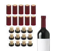 QUARKZMAN 100 Pcs de Cápsulas Termorretráctiles de PVC con 12 Tapones de Corcho en Forma de T para Sellado de Botellas de Vino, Envolturas de Cápsulas con Pestañas Arrancables, 30x60mm, Rojo